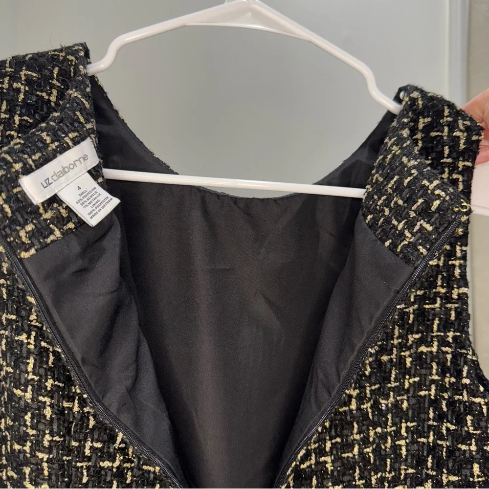 Liz Claiborne Woman's Black and Gold Tweed Sleeveless A-line Dress Size‎ 4 - Picture 4 of 7